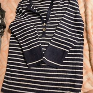 Ralph Lauren Blue and White Zip Up Sweater